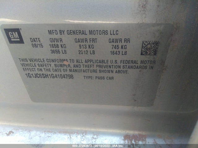 Chevrolet SONIC LT 2016 1G1JC6SH1G4104798 Image 10