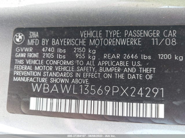 2009 BMW 3 SERIES 328I VIN: WBAWL13569PX24291