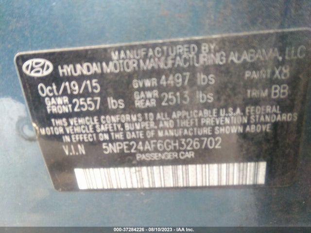 2016 HYUNDAI SONATA 2.4L SE VIN: 5NPE24AF6GH326702