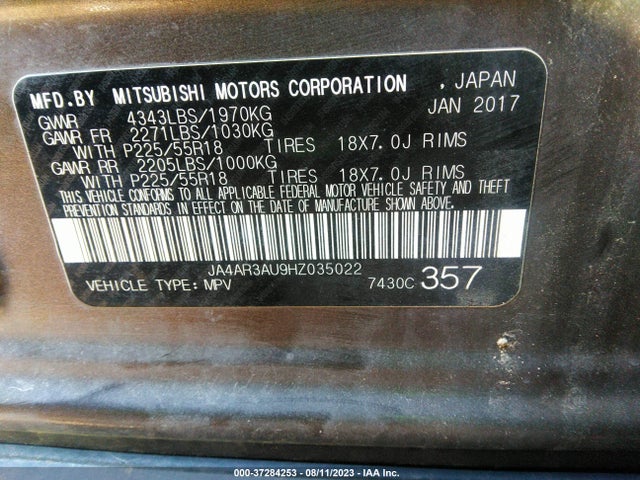 JA4AR3AU9HZ035022 Mitsubishi Outlander Sport 2.0