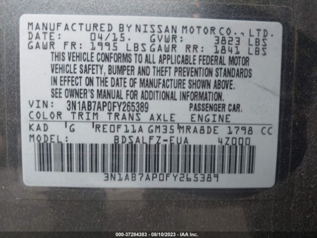 3N1AB7AP0FY265389 Nissan Sentra Fe+ S