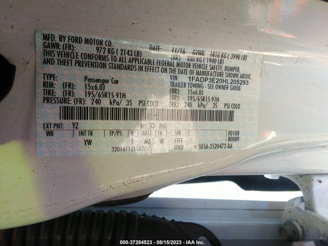 Ford FOCUS S 2017 1FADP3E20HL205293 Image 9