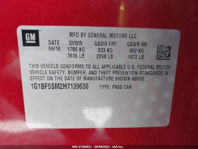 Chevrolet Cruze Premier 2017 1G1BF5SM2H7139630 Image 9
