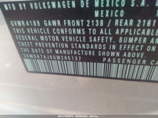 3VWD67AJ6GM265137 Volkswagen Jetta Sedan 1.4t Se
