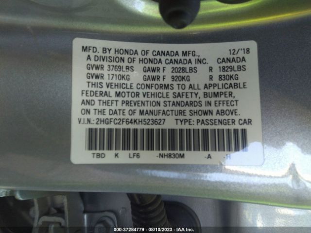 2HGFC2F64KH523627 Honda Civic Sedan Lx