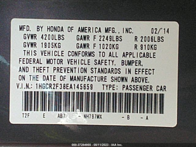 1HGCR2F38EA145659 Honda Accord Sedan Lx