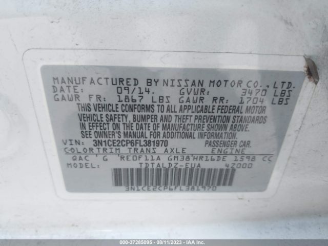 3N1CE2CP6FL381970 Nissan Versa Note Sv