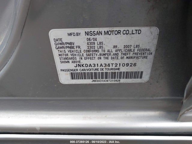 2004 INFINITI I35 VIN: JNKDA31A34T210926