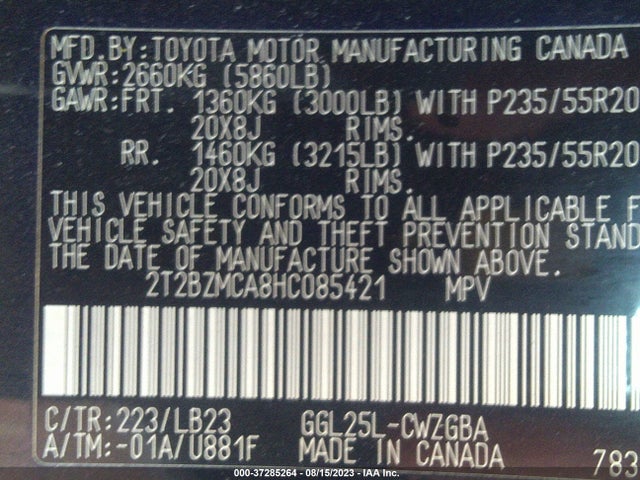 2T2BZMCA8HC085421 Lexus Rx Rx 350