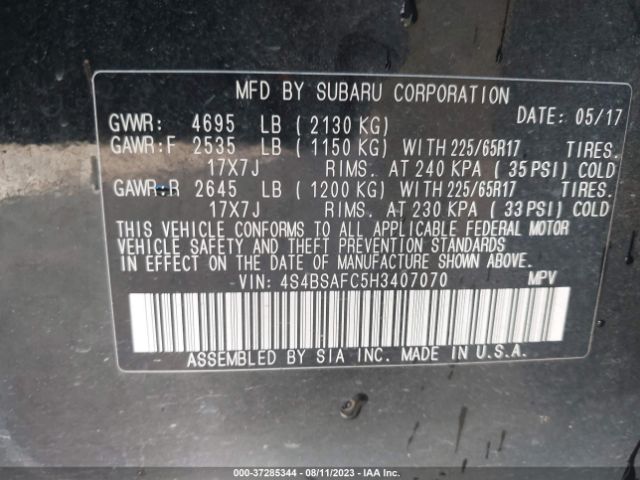 4S4BSAFC5H3407070 Subaru Outback Premium