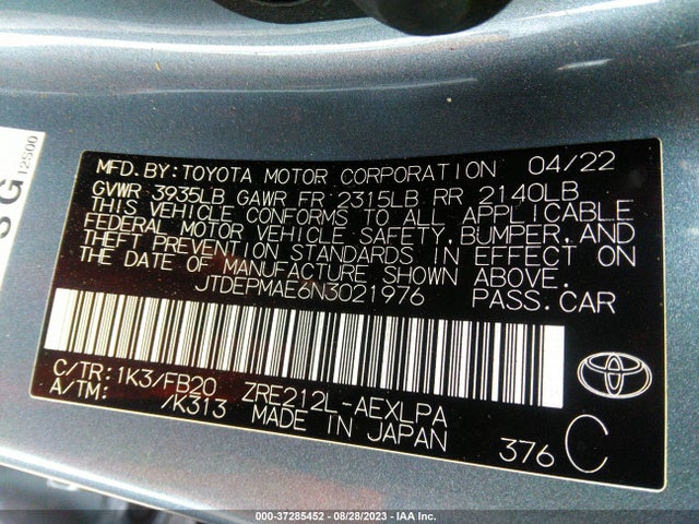 Toyota COROLLA LE 2022 JTDEPMAE6N3021976 Image 9