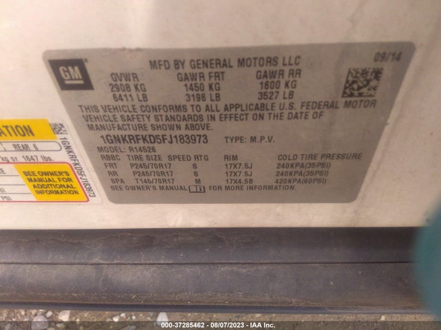 Chevrolet Traverse Ls 2015 1GNKRFKD5FJ183973 Image 9