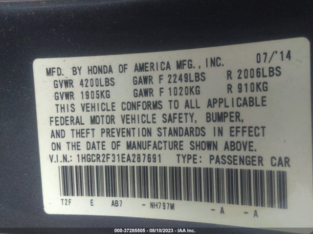 Honda Accord Sedan Lx 2014 1HGCR2F31EA287691 Image 9