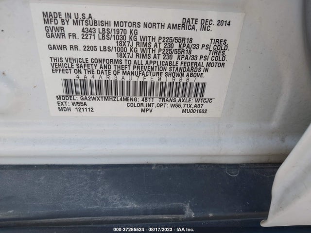 4A4AR3AU7FE019887 Mitsubishi Outlander Sport Es