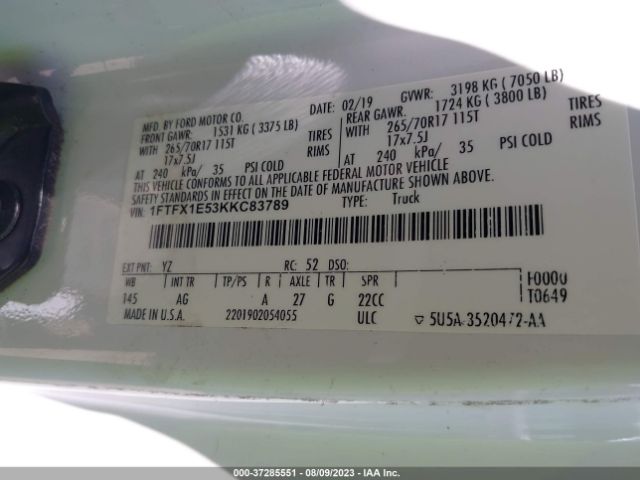 1FTFX1E53KKC83789 Ford F-150 Xl/xlt/lariat
