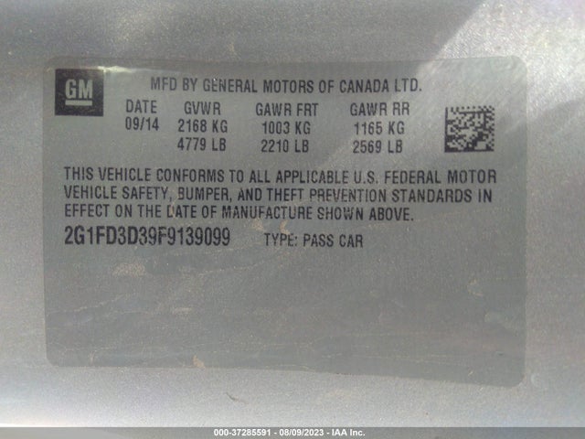 2015 CHEVROLET CAMARO LT VIN: 2G1FD3D39F9139099