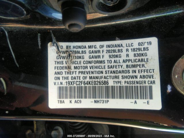 19XFC2F64KE026586 Honda Civic Sedan Lx