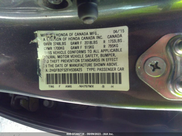 Honda Civic Sedan Lx 2015 2HGFB2F52FH536425 Image 9
