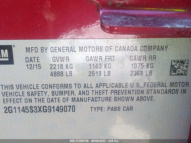 Chevrolet IMPALA LTZ 2016 2G1145S3XG9149070 Image 9