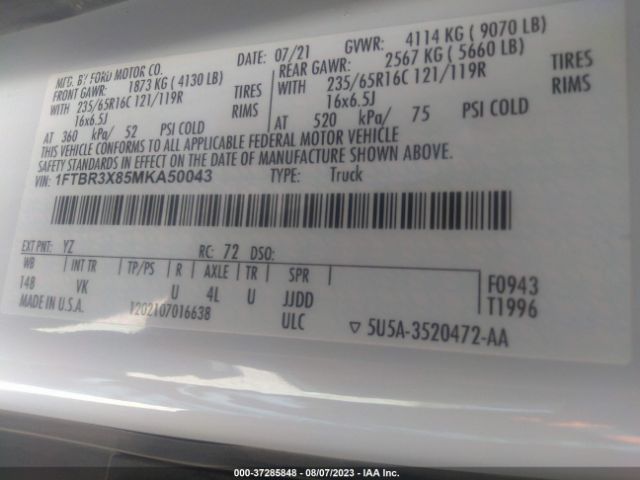 1FTBR3X85MKA50043 Ford TRANSIT CARGO VAN