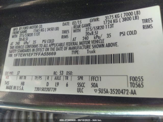 1FTEW1EF7FFA55669 Ford F-150 Xlt/xl/lariat/platinum