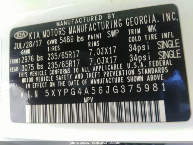 5XYPG4A56JG375981 KIA Sorento Lx V6