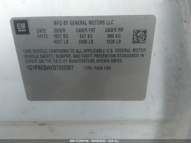 2013 CHEVROLET CRUZE LS VIN: 1G1PA5SHXD7302087