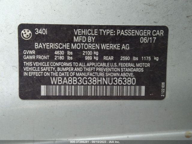 WBA8B3G38HNU36380 BMW 3 Series 340i