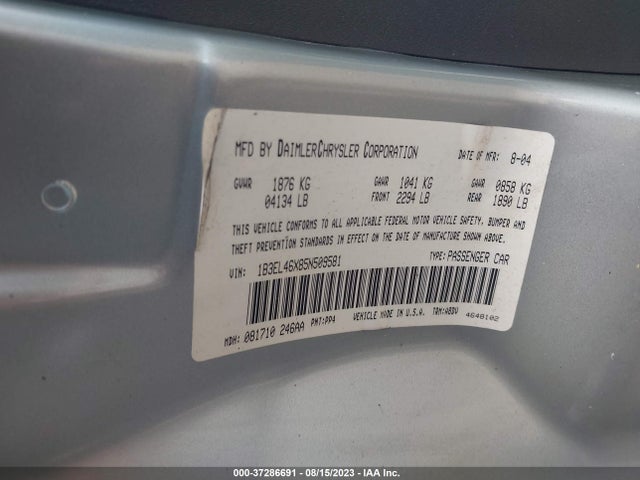 2005 DODGE STRATUS SDN SXT VIN: 1B3EL46X85N509581