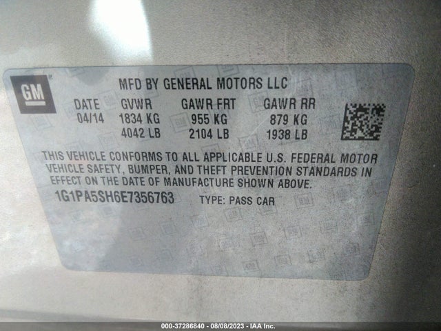 Chevrolet CRUZE LS 2014 1G1PA5SH6E7356763 Image 9