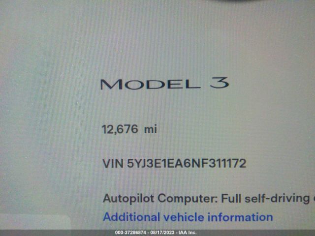 5YJ3E1EA6NF311172 Tesla MODEL 3