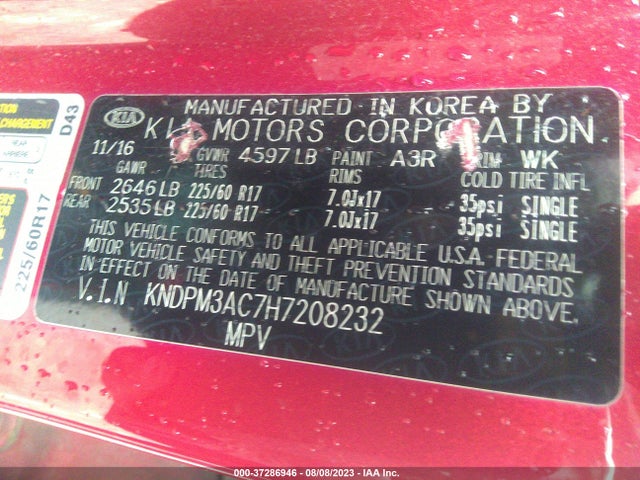 2017 KIA SPORTAGE KNDPM3AC7H7208232 Photo 8