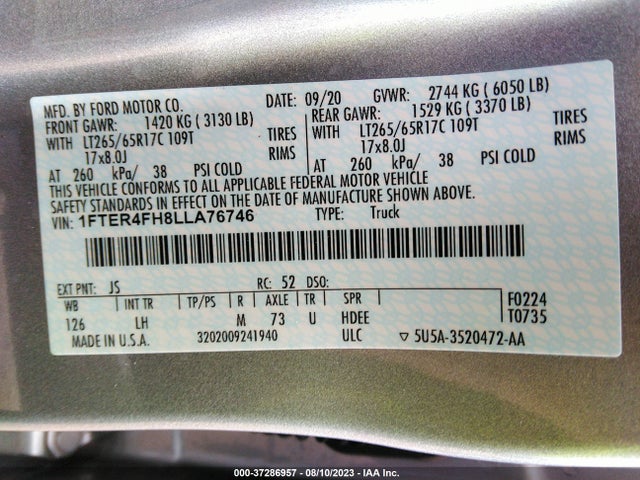 1FTER4FH8LLA76746 Ford Ranger Xlt