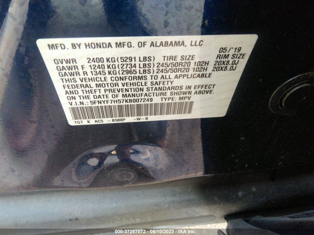 Honda Passport Ex-l 2019 5FNYF7H57KB007249 Image 9