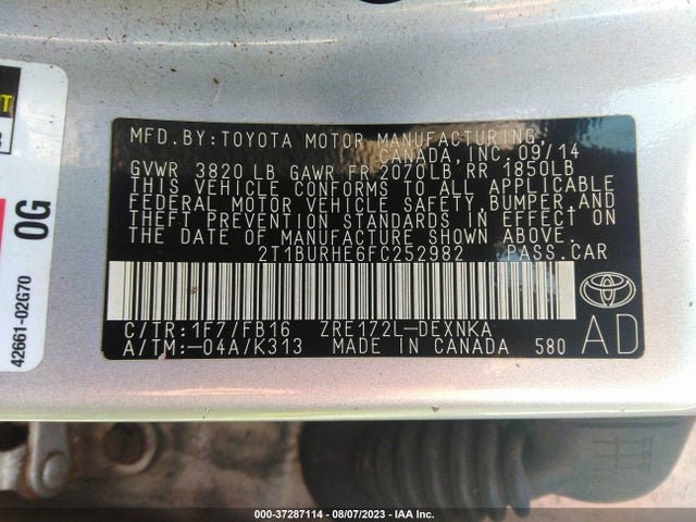 Toyota Corolla L/le/s/s Plus/le Plus 2015 2T1BURHE6FC252982 Image 9
