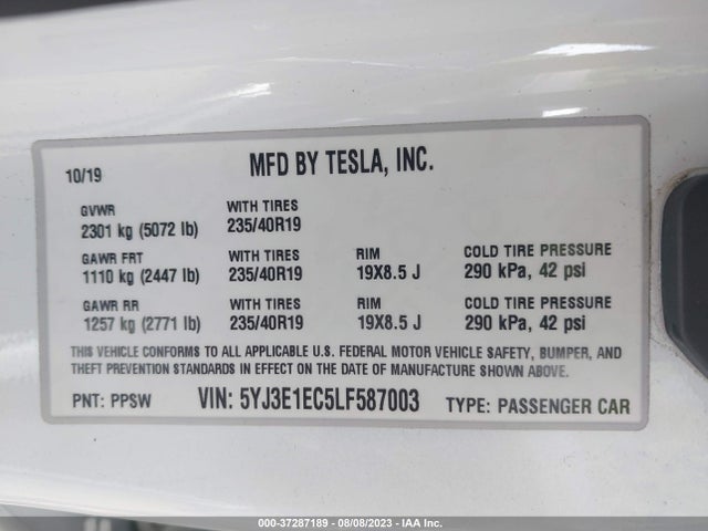 2020 Tesla 3, VIN: 5YJ3E1EC5LF587003