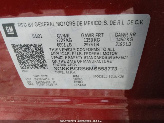 3GNKBCRS6MS558773 Chevrolet Blazer Lt