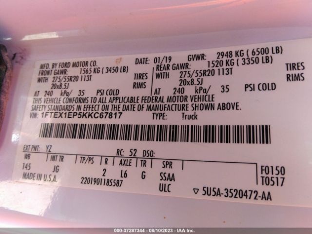 1FTEX1EP5KKC67817 Ford F-150 Xl/xlt/lariat