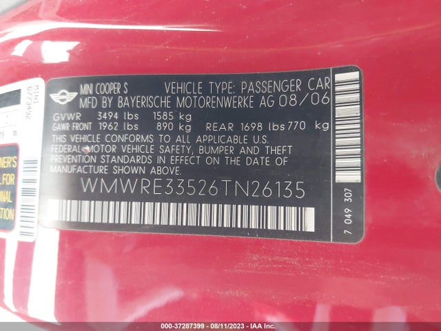 2006 MINI COOPER HARDTOP WMWRE33526TN26135 Photo 8