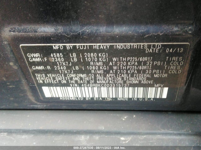 2013 SUBARU OUTBACK 2.5I LIMITED VIN: 4S4BRBKC0D3315737