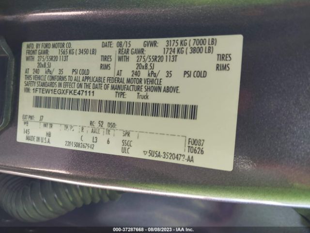1FTEW1EGXFKE47111 Ford F-150 Xlt/xl/lariat/platinum