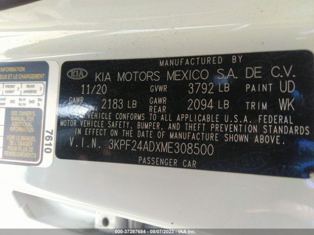 3KPF24ADXME308500 KIA Forte Lxs