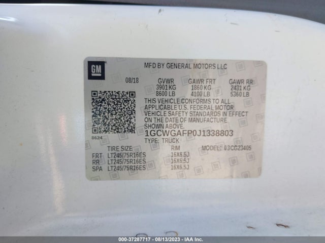 Chevrolet EXPRESS CARGO VAN 2018 1GCWGAFP0J1338803 Image 9
