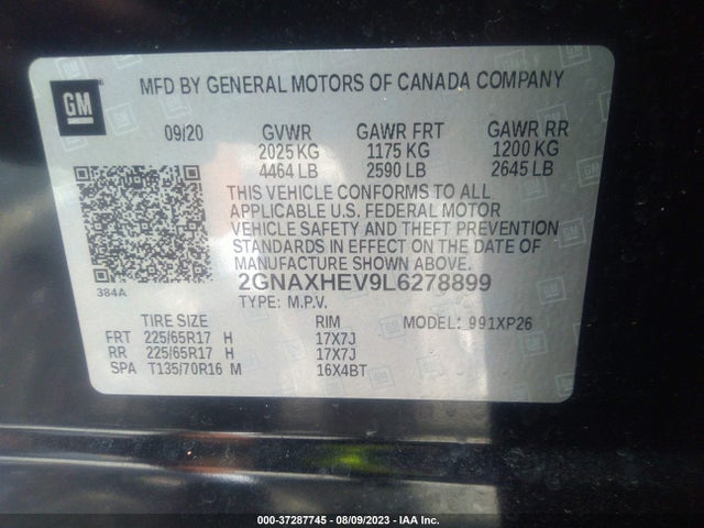 Chevrolet EQUINOX LS 2020 2GNAXHEV9L6278899 Image 9
