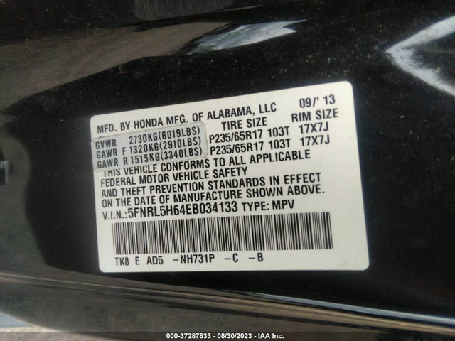 Honda Odyssey Ex-l 2014 5FNRL5H64EB034133 Image 9