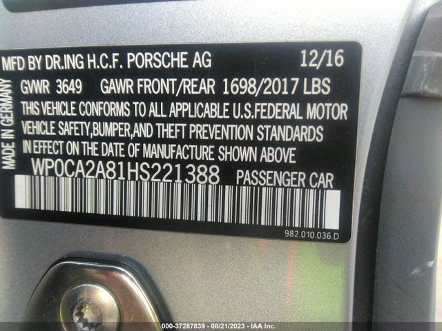 2017 Porsche Boxster, VIN: WP0CA2A81HS221388