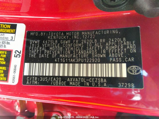 4T1G11AK3PU122920 Toyota Camry Se/se Nightshade