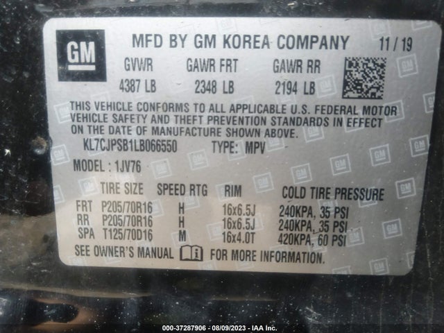 Chevrolet Trax Lt 2020 KL7CJPSB1LB066550 Image 9