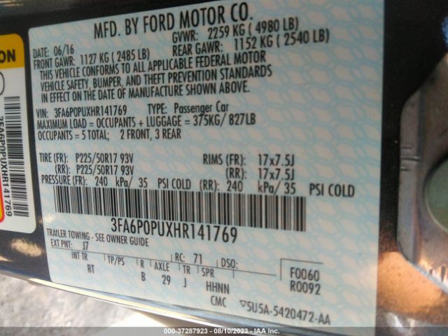3FA6P0PUXHR141769 Ford Fusion Energi Se