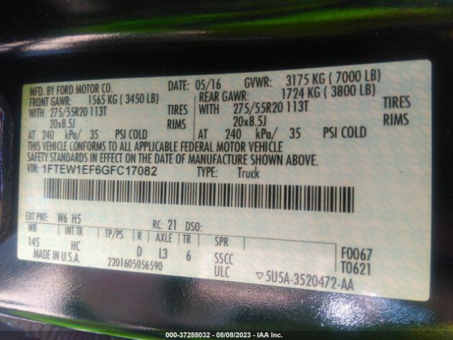 1FTEW1EF6GFC17082 Ford F-150 Lariat